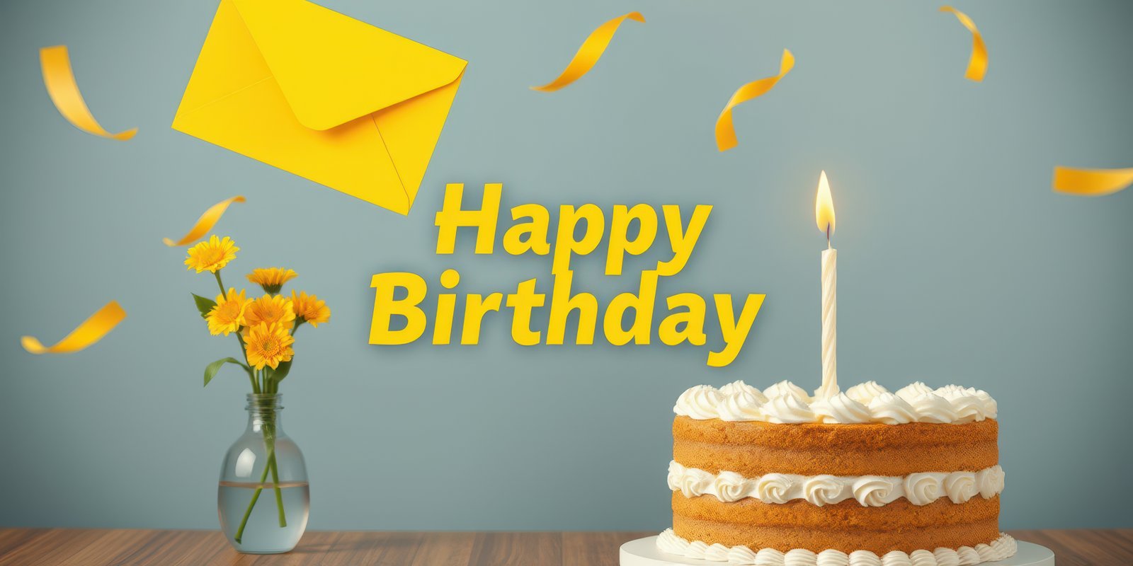 Birthday celebration with cake, flowers, and festive decorations in a cheerful setting during daytime